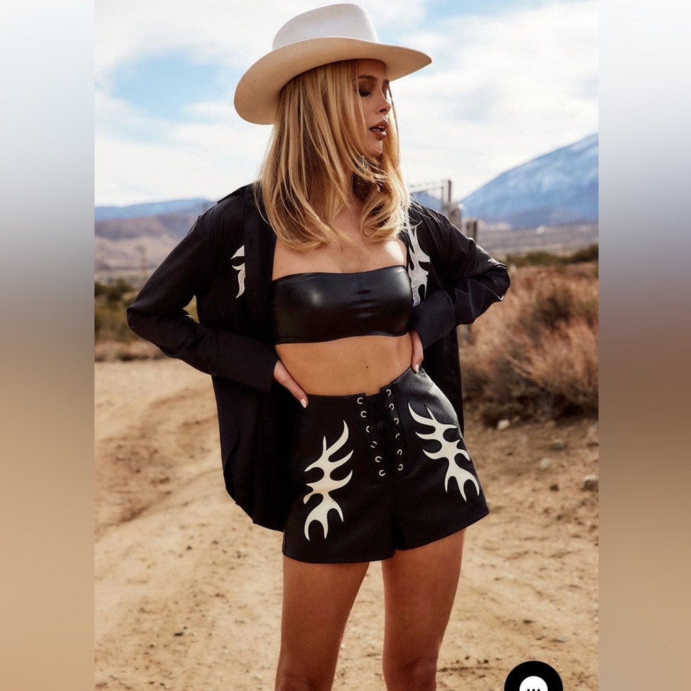 12th Tribe- Danica Black Vegan Leather Shorts
